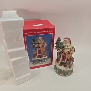 Vintage Musical 11" Jolly Ole St Nick Santa Ceramic Music Box Collectible Figure